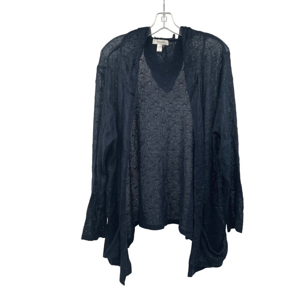 Dressbarn Women's Sheer Cardigan Hooded Long Sleeve Navy Size 2X Pockets